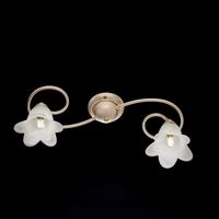 Blumen-Deckenlampe aus Eisen Elfenbein Gold zwei Lichter Lampenschirme 56x26x h17 cm