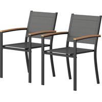 Sedie da Giardino Textline e Metallo con Braccioli Effetto Legno, Grigio, 56x62x89 cm