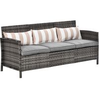 Divanetto da Esterno 3 Posti in Rattan PE, Divano da Esterno con Cuscini Imbottiti e Sfoderabili, per Giardino, Patio e Terrazzo, 173x68x78 cm, Grigio