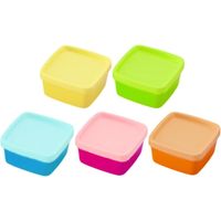 5-piece mini food storage container set, including matching containers, lidded storage containers, and reusable airtight jars (multiple colors).
