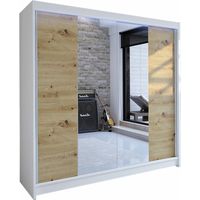 Armoire Closico Cavaris II, Blanc + Chêne Artisan, 215x180x58cm, Portes d'armoire: Coulissantes, Nombre d'étagères: 5, LED: Disponible