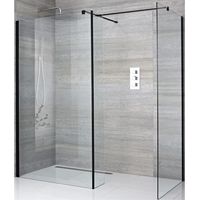 Milano Nero Black Corner Walk In Wet Room Shower Enclosure with 700mm & 800mm Screens Return Panel and Support Arms - No Shower Drain