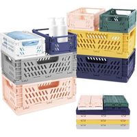 8PCS Caisses Plastique Pliable, 4 Grand Paniers Pliable et 4 Petit Cagettes Plastique, Cagette Plastique Pliable Rangement avec Poignée pour Cuisine, Chambre à Coucher, Bureau