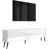 Mobile TV : Bianco opaco / Bianco lucido, gambe nere inclinate, LED bianco, 170 × 32 × 52 cm