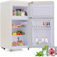 Réfrigérateur rétro avec éclairage LED, volume total 72 litres, volume congélateur 21 litres, 120 kWh/an, blanc