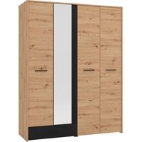 Armoire 4 portes et 1 tiroir – Avec miroir – L158 cm – Coloris : Naturel et noir – NIPOVA
