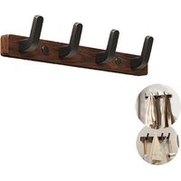 Porte Manteau Mural Bois Noyer avec 4 Crochets , Bois Massif Porte Manteau Salle De Bain , Patere Murale pour une Entrée , Chambre , Salle de Bain et Vestiaire