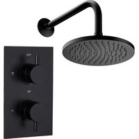 Round Wall Concealed Thermostatic Shower Valve Set with Fixed Head - Black