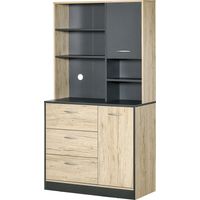 HOMCOM Armoire de cuisine multi-rangements 2 portes 3 tiroirs 3 étagères + plateau 90x39x169 cm bicolore chêne clair gris