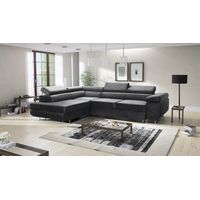 Aston Velvet Left Hand Facing Corner Sofa Bed with Storage and Lift Mechanism - Dark Grey