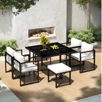 tavolo pranzo 117x117 set 6 posti vetro nero OKMYHOME