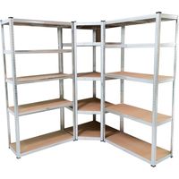 Pack 2 Estanterías Almacenaje Rectas y 1 Esquinera Metálicas 180 x 160 x 160 cm Galvanizadas Modulares 15 Baldas Ajustables MDF Carga 175 kg/Estante 2625 Kg Total Montaje Suelo Garaje / Trastero / Hog