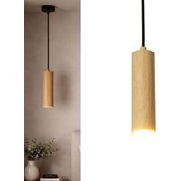Suspension tube moderne réglable aluminium effet bois Ø20 cm GU10