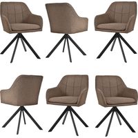 Goeurvant Komfortable drehbare Esszimmerstühle aus Leinenoptik-Stoff mit breiter Rückenlehne und ergonomischen Armlehnen - 6er-Set - Mokkabraun