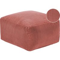 Beliani – Pouf rectangulaire en velours côtelé rouge clair – Rembourrage en billes de polystyrène – Assise stable et confortable – Dimensions 50x50x30cm