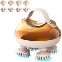 Massageur du cuir chevelu Massageur de tête rechargeable Le stress du cuir chevelu se détendre, gratte-cheveux à main imperméable avec 8 griffes de massage amovibles, cadeau pour papa maman, doré