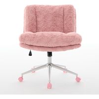 W26.4 inch Wider Seat Office Chair,Artificial rabbit hair Home Office Chair with Metal Base,Adjustable Desk Chair Swivel Office Chair,Vanity Chair(Pink) ,DE1875PK
