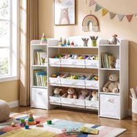 Songmics – Bibliothèque enfant blanche 30 x 143,8 x 104 cm – Étagère Montessori avec paniers et bacs – Sécurité renforcée avec fixation murale