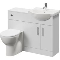 Alexander James Gloss White 1050mm 2 Door Vanity Unit Toilet Suite - 1050mm - Chrome 96mm Knurled Bar HandleJames Toilet Pan and Seat