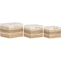 Panier déco en jonc de mer naturel style tropical élégant - Naturel jonc de mer et écru