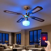 Smart LED Deckenventilator dimmbar Deckenlampe Ventilatorleuchte, Sprach App Steuerung, RGB Farbwechsel, Sommer Winter, Zugschalter 3 Stufen, Glas opal, MDF braun, 5W 470lm warmweiß-kaltweiß, D 105 cm