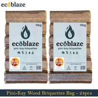 Ecoblaze Pini-Kay Wood 24 Briquettes 2x10 Kg Bag for Wood Burners & Pizza Oven