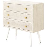 Commode à 3 tiroirs, finition frêne blanc avec poignée dorée