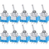 10 pezzi Mini interruttore a levetta ON/OFF/ON 6 terminali 3 posizioni DPDT interruttore a bilanciere in metallo AC 125 V 6 A per auto camion barca MTS-203