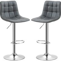 Set 2 Sgabelli da Bar Girevoli Similpelle Schienale Poggiapiedi Grigio 42x45x89-110cm