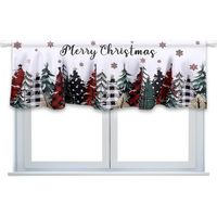 1 Piece (54x18 Inches) Christmas Window Valance, Christmas Tree Snowflake Curtain Valance With Rod Bag Winter Colorful Doorway Decoration For Kitc