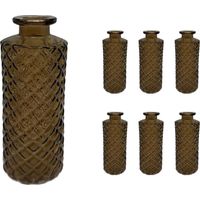 Relaxdays Vases, set de 6, motif losange, vintage, verre, 13 x 5 cm, mini-vases déco, marron