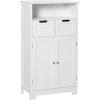 Mobile Bagno Multiuso Salvaspazio, Armadietto da Bagno con Armadietto 2 Ante, Mensola e 2 Cassetti Regolabili, 60x30x108.8cm, Bianco