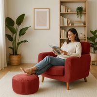 Corduroy Pouf - Round Floor Cushion, Boho Style