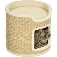 Pawhut – Tonneau à gratter pour chat – Ø 38 x 37H cm – Capacité 5 kg – Construction en peluche et panneau de particules – Couleur kaki et beige