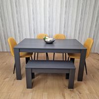 Dining Table and 4 Chairs With Bench Black Dark Grey 4 Mustard Velvet ChairsWooden Bench Wood Dining Set Furniture