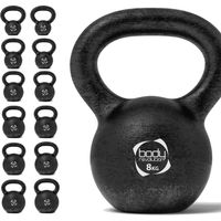 Kettlebell en fonte 8kg Body Revolution – Poids de musculation pour entraînement à domicile et en salle – Fonte solide durable avec poignée confortable, base plate anti-roulement et finition noire