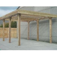 Carport en bois traité autoclave 5x5m – Hauteur 4m – Surface 20m² – Poteaux 120x120mm – Résistant aux intempéries – Solid