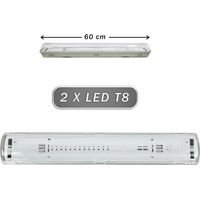 TrAdE Shop Traesio - Plafoniera Stagna 2 Neon Led Tubo T8 G13 60 Cm Da Parete Soffitto Ip65 T8-60s -