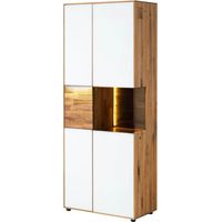Schrank Wildeiche 80x43x200 natur geölt / Glas weiß WIEN 140