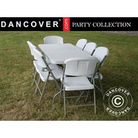 Parti forfait, 1 table pliante (240cm) + 8 chaises pliantes, Gris clair/Blanc - Dancover