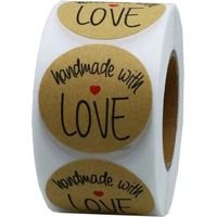 royaluxe-Étiquettes générales 500pcs Kraft Handmade with Love Stickers Rond Handmade Adhésif Stickers Rouleau d'étiquettes Baking Sticker Self-Adhesive Label pour cadeaux, loisirs créatifs ou projets