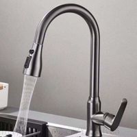 Robinet de cuisine gris, mitigeur d'évier de cuisine à bec extractible, mitigeur chromé (gris)