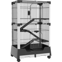 Jaula para Animales Pequeños con Ruedas 114x75x50 cm Valla para Mascotas con 3 Plataformas 3 Rampas Bandejas Extraíbles