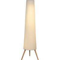 Lámpara de Pie Trípode Brillo 3 Niveles Regulable Pantalla Tela Blanca Patas Madera