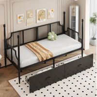 Cama individual sofá con cajones vintage negra OKMYHOME