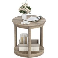 Tavolo da caffè a 2 livelli con ripiano e gambe in legno di gomma, Tavolino da cocktail rustico per soggiorno Grigio