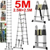 2,5m+2,5m Teleskopleiter Klappleiter, Aluminium Mehrzweckleiter mit Stabilisator, rutschfest Verlängerungsleiter Anlegeleiter Haushaltsleiter, 150kg Tragkraft, EN131