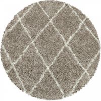 Tapis à Poils Longs Design Berbère Motif Losanges - Beige et Blanc - Rond 80x80cm