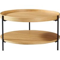 TABLE 2-Tier Tray en Bois Solide MDF Couleur Naturelle 69.00x69.00x38.00 cm