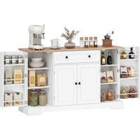 Aparador de Cocina con Cajón Estantes en las Puertas Estantes Ajustables Barra de Café 138x40x83,5 cm Blanco